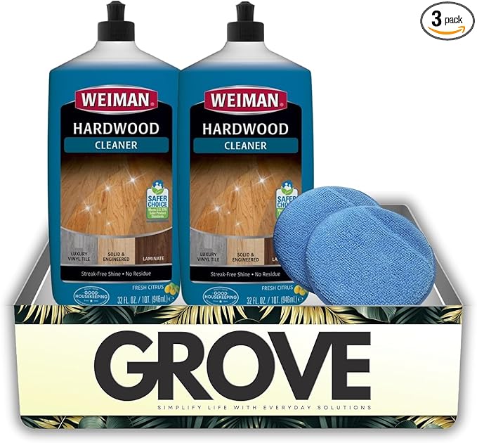 2x Weiman Professional Citrus Scent Hardwood Floor Cleaner Liquid 32 oz Bundle with Microfiber Applicator Pads – Floor Cleaner and Mop Solution for Hardwood Laminate Vinyl – Gift Set (3 Items)