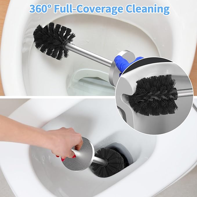 Stainless Steel Toilet Brush and Holder Set Wall Mount Heavy Duty Toilet Bowl Brush Brushed Silver Toilet Bowl Brush Set with Long Handle for Bathroom and Farmhouse