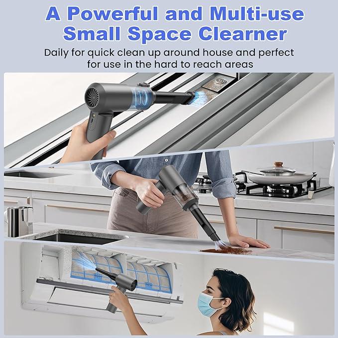 Car Vacuum Portable Cordless with 16000PA Ultra Suction 4-in-1 Foldable Air Duster &amp Brushless Motor Rechargeable Handheld Vacuum for Pet Hair Car Seats Home &amp Office Cleaning