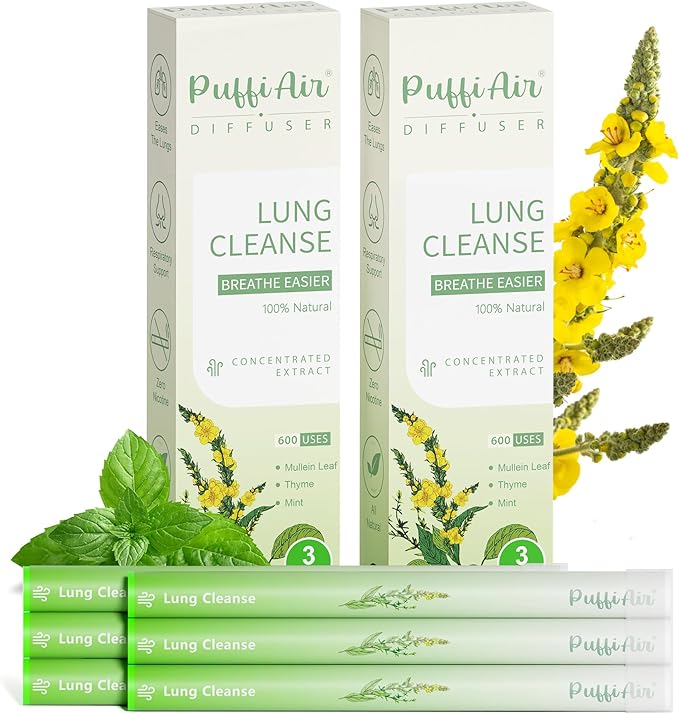 Herbal Diffuser Pen Lung Cleanse Diffuser with Mullein Thyme &amp Mint for Better Breathing All Natural Swap - 600 Uses 6 Diffusers 2 Packs