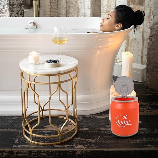 TIDTALEO Soda Can Shaped Trash Can with Press Lid Orange Plastic Wastebasket for Bathroom Bedroom Office Compact Covered Garbage Bin for Home and Car Use