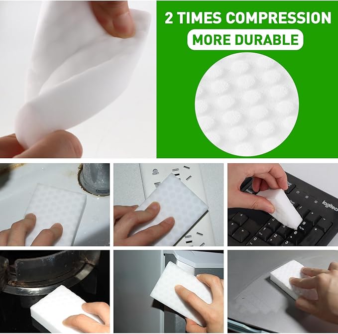 Sponge Eraser 50 Pack 2X Density and Long Lasting Melamine Sponges for Kitchen Bathroom Multi Surface Power Scrubber Foam Cleaning Pads - Bathtub Floor Baseboard Bathroom Wall Cleaner