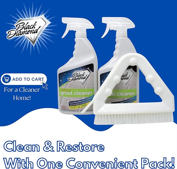 Ultimate Grout Cleaner for Tile Floors — Acid-Free Deep Cleaner Removes Grease Dirt &amp Soap Scum Without Damaging Grout — Safe for Marble and All Natural Stone (2-QTS W Brush)