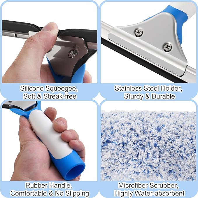 Professional Window Cleaning Kit Include Compact Cleaning Bucket 3 Gallon Silicone Squeegee Microfiber Scrubber Cloth All-in-one Window Cleaning Supplies Commercial &amp Household Use