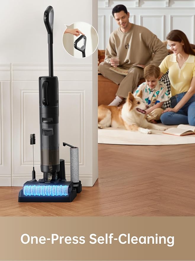 DREAME H12 Dual Vacuum Mop 4-in-1 Cordless Vacuum Mop Combo Wet Dry Vacuum Cleaner for Hard Floor Cordless Vacuum for Multi-Surface One-Step Self Cleaning with Hot Air Drying Black