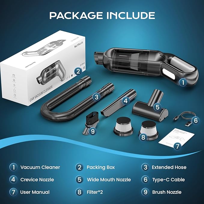 Handheld Vacuum Cordless Portable Car Vacuum with LED LightRechargeable Small Vacuum Cleaner with Powerful SuctionLightweight Vacuum Cleaner for Car Home Office Pet HairBlack
