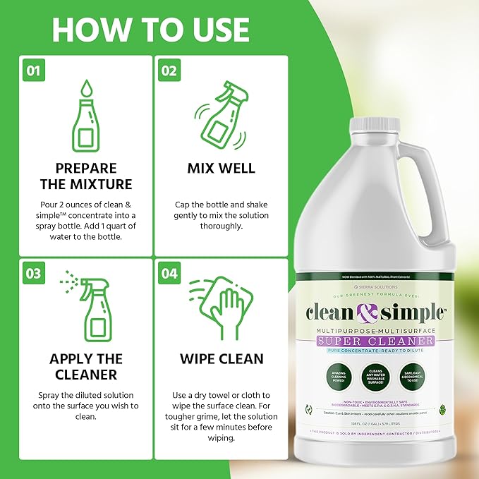 clean &amp simple™ SUPER CLEANER - Concentrated All-Purpose Multi-Surface Cleaner Non-Toxic Biodegradable