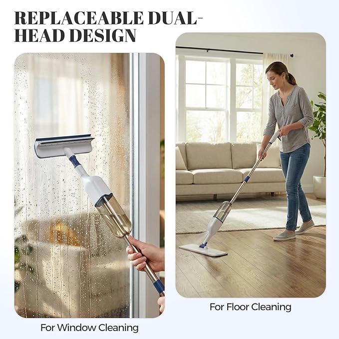 All-in-One Spray Window Squeegee and Floor Mop 50 Long Handle Spray Squeegee for Window Cleaning Professional Squeegee with Sprayer for Glass and Window Cleaning