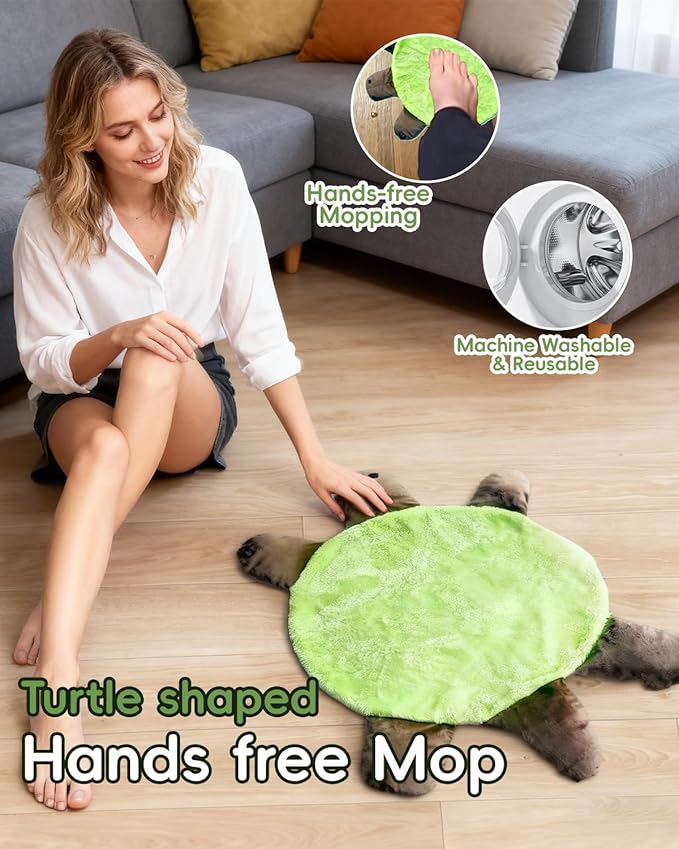 Floor Turtle Foot Mop Cute Double-Sided Turtle Foot Mops Cute Double-Sided Turtles Shaped Floor Cleaning Pad or Dust and Hair Washable Reusable Foot Cleaner (19.68 in)