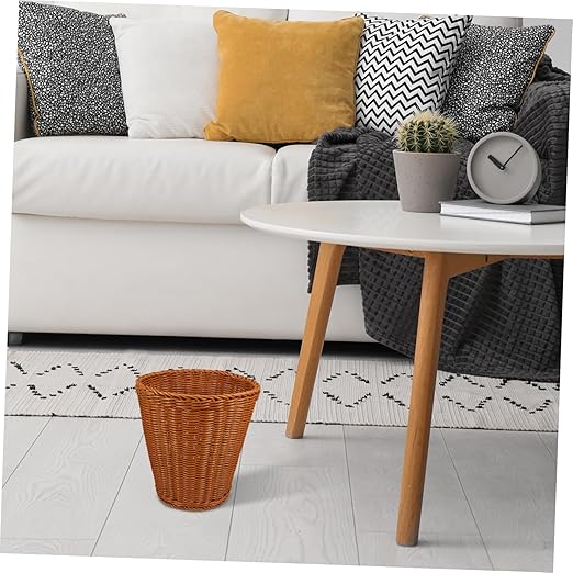 Vaguelly Woven Trash Can with Lid Imitation Rattan Wastebasket for Home Office Sturdy Storage Container for Sundries Stylish Bedroom and Living Room Garbage Basket