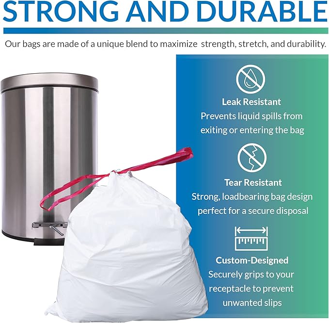 6-10 Gallon Trash Bags Drawstring | 250 Count | 22x23 | 6 8 10 Gallon Drawstring Garbage Bags | White Trash Can Liners | Small - Medium