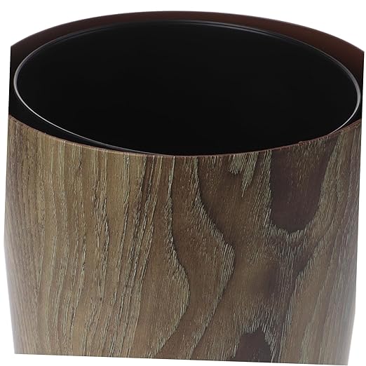 Vintage Imitation Wood Grain Wastebasket Large Capacity Round Trash Can for Kitchen Bathroom Living Space Saving Home Garbage Container with Stylish Rustic Design