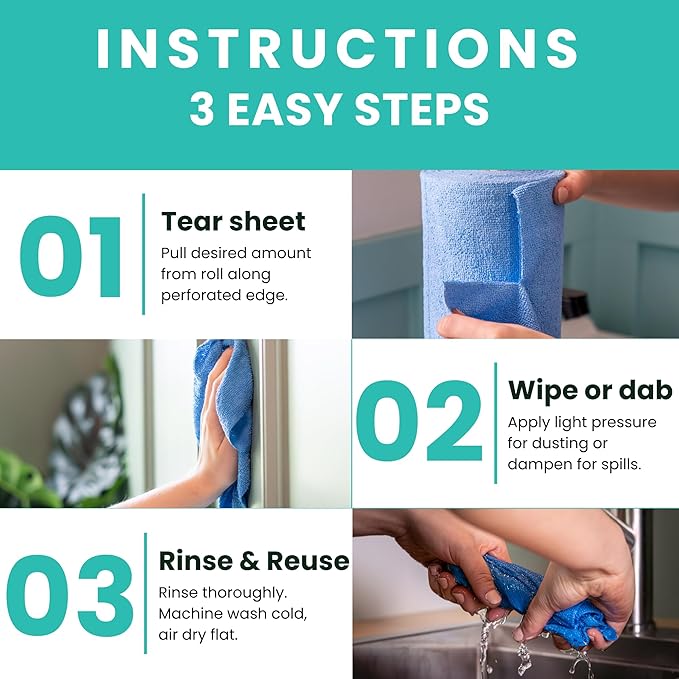Microfiber Cleaning Cloth Roll Tearaway 50 PCS Tear Away Towels Reusable &amp Washable Ultra Absorbent 12 x 5.5 Dish Rags for Car Home Kitchen  200 GSM Thickness Paper Towel Alternative