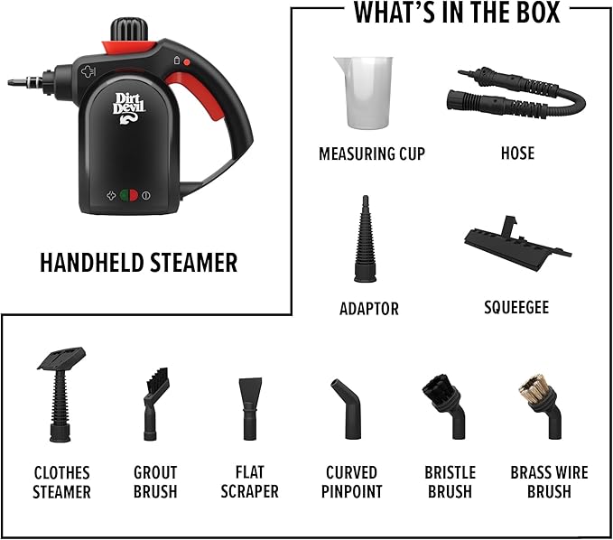 Dirt Devil 7-in-1 Handheld Steamer Pressurized Steam Cleaner for Home Use XL Water Tank Includes Specialized Cleaning Tools Portable Steam Cleaner for Bathroom Clothes Furniture and More