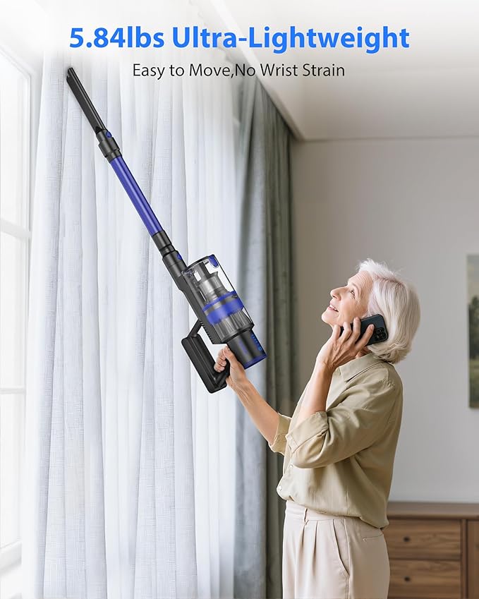 Cordless Vacuum Cleaner 45KPA Stick Vacuum Cleaners for Home 6-in-1 Rechargeable Lightweight Vacuum Up to 35Mins Runtime with Powerful Suction for Carpets Pet Hair Hardwood Floors