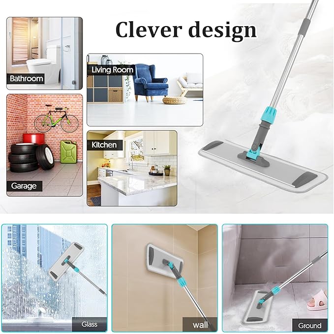 Microfiber Mop Floor Cleaning Mop Flat Mop with Stainless Steel Handle 4 Reusable Washable Mop Pads for Hardwood Laminate Tile Floor Cleaning