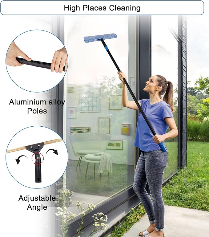 Swivel Squeegee Kit with 4 Extension PolesGlass Scraper Bendable Duster 2 Window Scrubber Cloth for Glass Car Floor HomeGarden