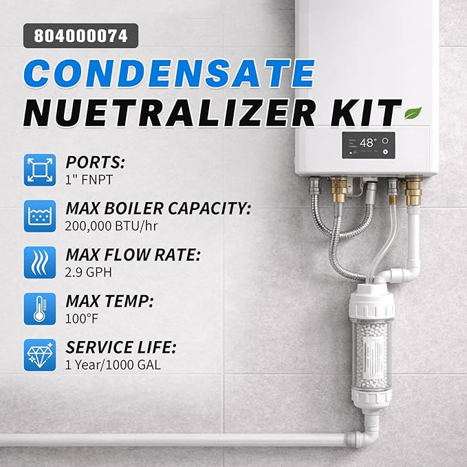 804000074 Condensate Neutralizer Kit Compatible with Rinnai Sensei SE+ &amp M Series Tankless Water Heaters &amp Boilers Including RU199i RUC98i M120SN