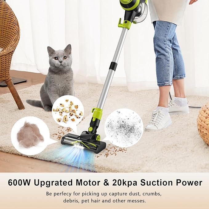 Intercleaner 23Ft Corded Vacuum Cleaner2 Operation Mode Powerful Suction Stick19''-30'' Adjustable Tube Handheld Vac for Hard Floors Carpets Pet HairWall Mount Storage