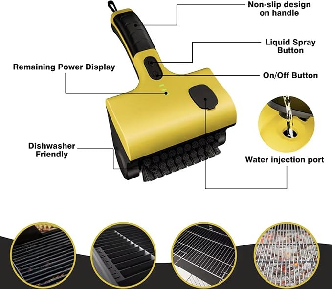 Electric Grill Clean Brush304SS Power Roller Effectively Removes Stubborn Burnt Residues2-SpeedCordless360° Rotating Rechargeable BBQ Tool IPX7 Waterprooffor BBQ Grill Bathroom and Kitchen