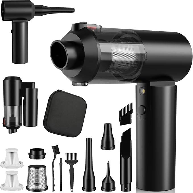 Car Vacuum Portable Cordless with 16000PA Ultra Suction 4-in-1 Foldable Air Duster &amp Brushless Motor Rechargeable Handheld Vacuum for Pet Hair Car Seats Home &amp Office Cleaning