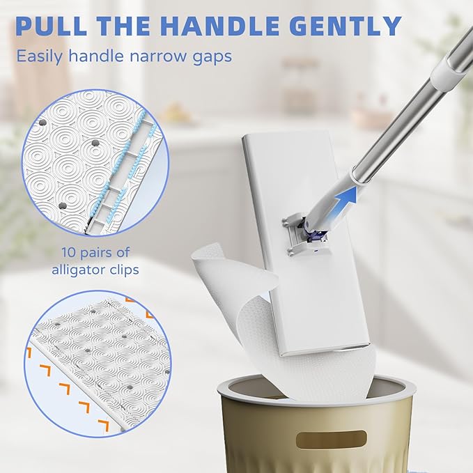 Snap Grip Mini Mop Disposable Dust Mop Compatible with Swiffer &amp Face Towels 2026 Upgraded Zero Touch Snap Grip Mini Mop for Kitchen Counter Convenient Cloth Changing Mops with 10 Reusable Clot