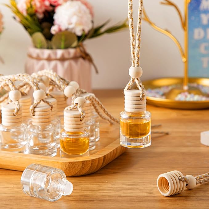 Domensi 350 Pieces Hanging Car Diffuser Air Freshener Bottle Bulk Empty Glass Refillable Perfume Bottles Oil Diffuser Aromatherapy Pendant for Auto Interior Ornaments Decor (Clear)