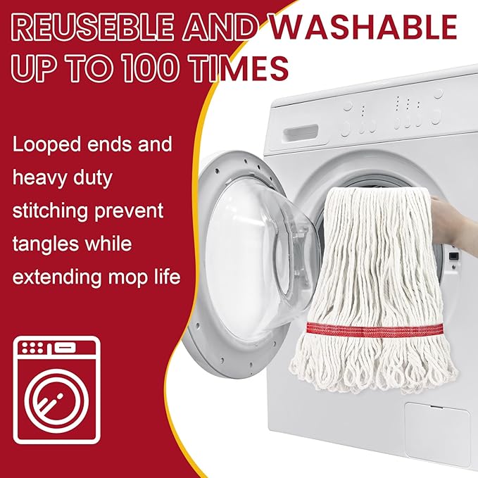 Eccliy 6 Pack Heavy Loop End Cotton String Mop Head Heavy Duty Mop Head Commercial Refills Replacement Bulk for Home Industrial Commercial Floor Cleaning (WhiteRed)