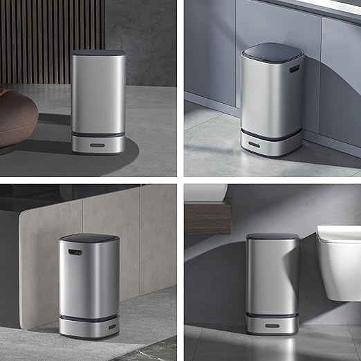 ELPHECO Stainless Steel Trash Can 4 Gallon Self-Bagging Automatic Garbage Can Self-Sealing Wastebasket 15 Liter Trash Bin Large Touchless Metal Trash Can for Home Hotel Office Silver
