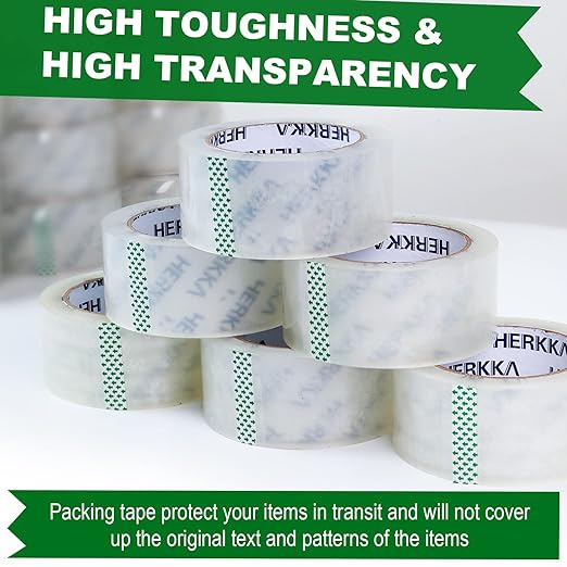 HERKKA Clear Packing Tape 24 Rolls Heavy Duty Packaging Tape for Shipping Packaging Moving Sealing Thicker Clear Packing Tape 1.88 inches Wide 65 Yards Per Roll 1560 Total Yards