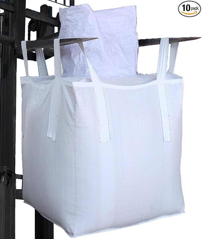 10Pack Aolikebao FIBC Bulk Bag1.5 Ton Bag 35.4L x 35.4W x 43.3H3300lbs SWL Safty Factor 3:1Woven Polypropylene BagsTop Circular Feed Inlet Flat Bottom (10)