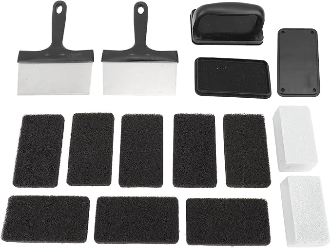 for Griddle Cleaning Kit Oil Removal Anti Hot Handle Multifunctional Grill Cleaning Kit (15Pcs)