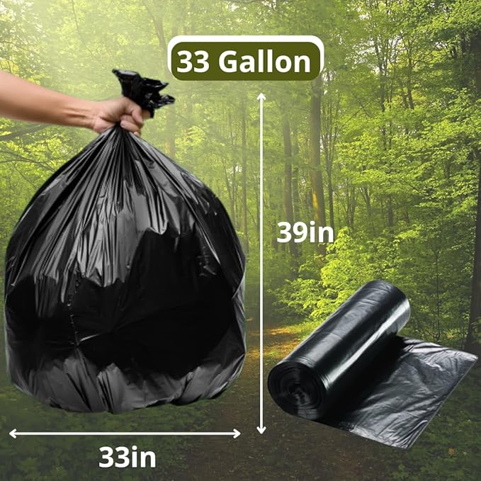 33-38 Gallon Black Garbage BagsTrash Bags 33x 39 100 Count – Extra Large Garbage Bags for Kitchen Office Lawn Maintenance and Leaf Cleanup