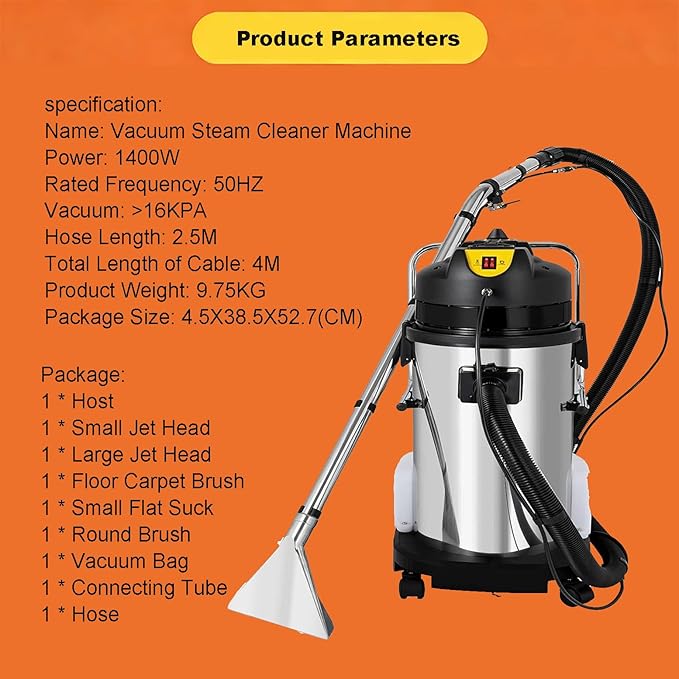 Commercial Steam Cleaner 3-in-1 30L-80L Multi-Purpose Wet Dry Vac with High-Pressure Spray &amp Suction 6 Tools for Home &amp Office 40L