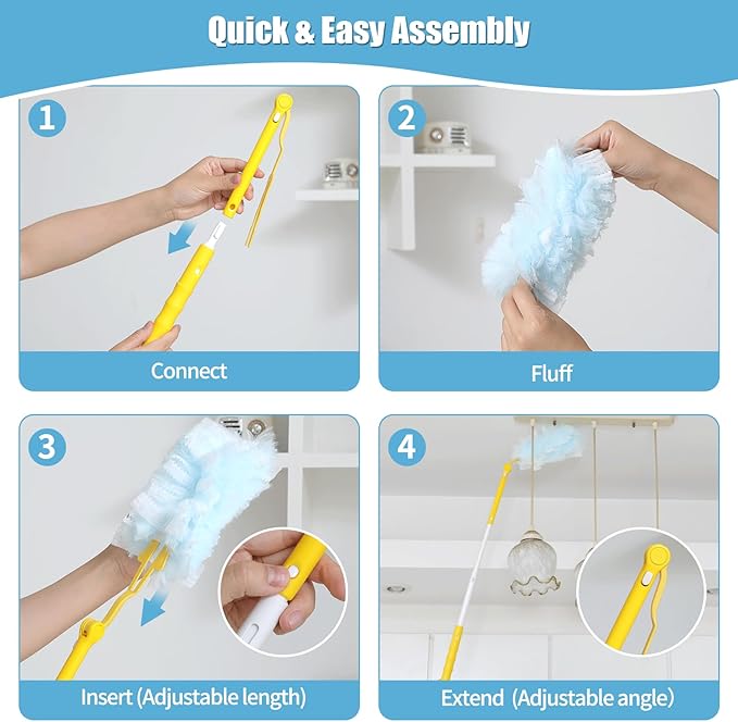 60 Count 360° Heavy Duty Duster Refills Compatible with SwifferLarge Size-Extra Thick Disposable Electrostatic Duster Refill with 1 Retractable Handle(35-inch Length Fully expanded)