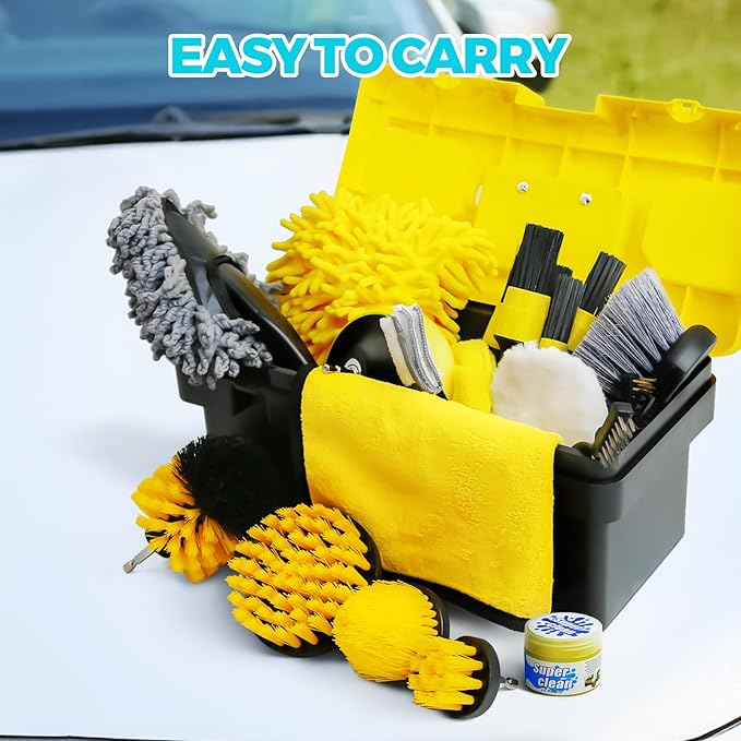 30Pcs Car Detailing Kit Car Wash Cleaning Kit Auto Detailing Drill Brush Set Car Cleaning Gel Car Cleaning Supplies for Interior Exterior Wheels Windows