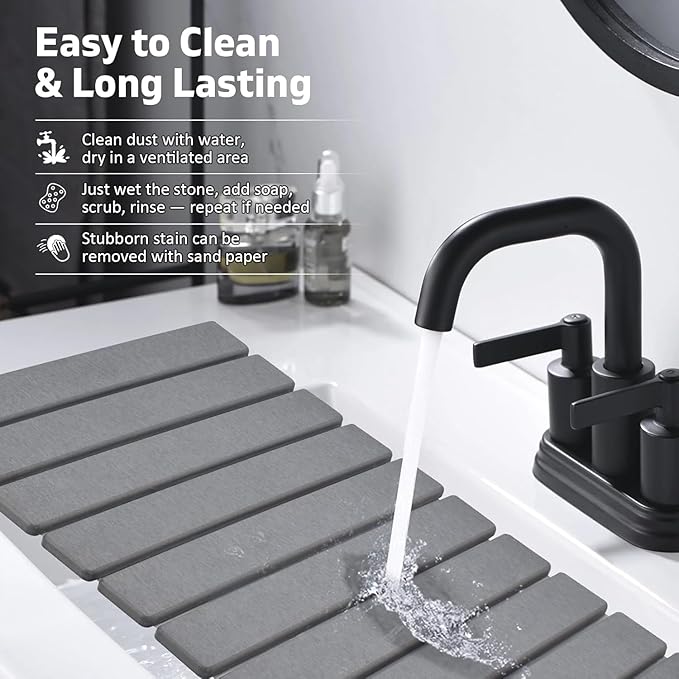 SSMR Large Stone Dish Drying Mat Fast-Drying Diatomaceous Earth Kitchen Counter Mat Super Absorbent &amp Odor Resistant Foldable Drying Mat for Dishes Cups &amp Bottles – 24 x 16 (Dark Grey)