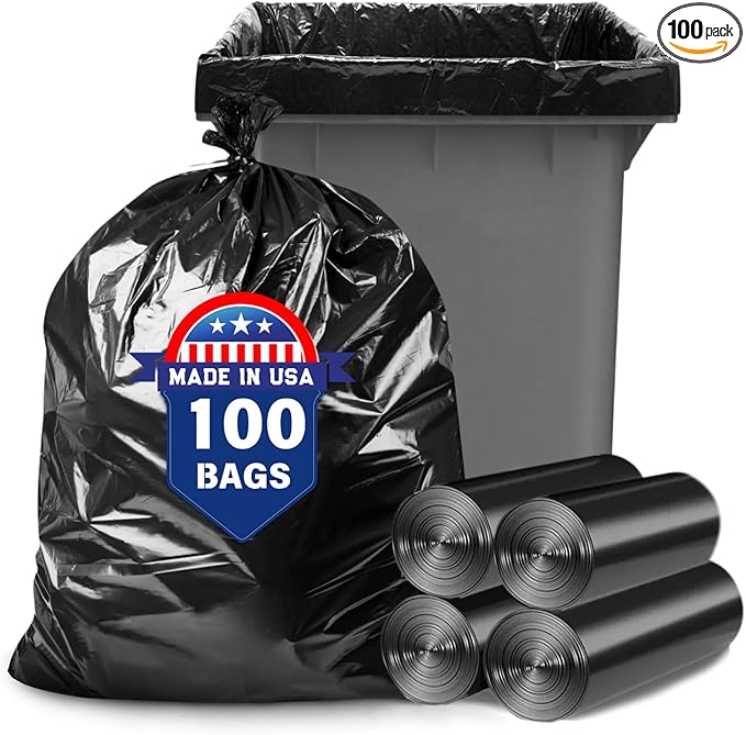 50 55 60 Gallon Trash Bags 100 Count High Density Garbage Bags Recycling Trash Can Liners Sturdy &amp Tear-Resistant Large Black Bag for Kitchen Yard Outdoor Commercial Use Lawn Leaf Waste Bags