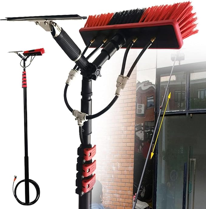 Telescopic Water Fed Pole Brush Water Fed Pole Kit with Squeegee Window Cleaning Brush Pole Extendable Cleaner Conservatory Roof Cleaning Photovoltaic and Solar Panels18FT/5.4M