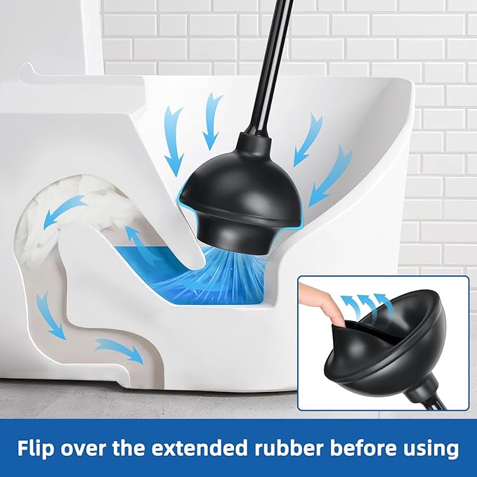Qaestfy Toilet Plunger and Brush Set for Bathroom Cleaning 2-in-1 Long Handle Toilet Bowl Brush with Stiff Bristles &amp Powerful Plunger Space-Saving Holder (Pack of 2)