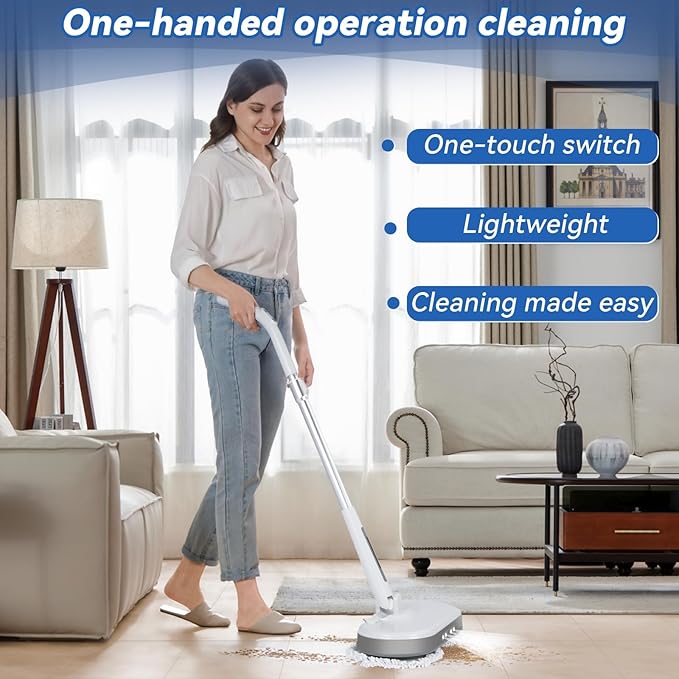 Cordless Electric Mop Electric Spin Mop with LED Headlight and Water Spray60 Mins Spin Power Scrubber Mops for Floor Cleaning2000mAh Battery350ml Water TankStanding StorageLight Weight