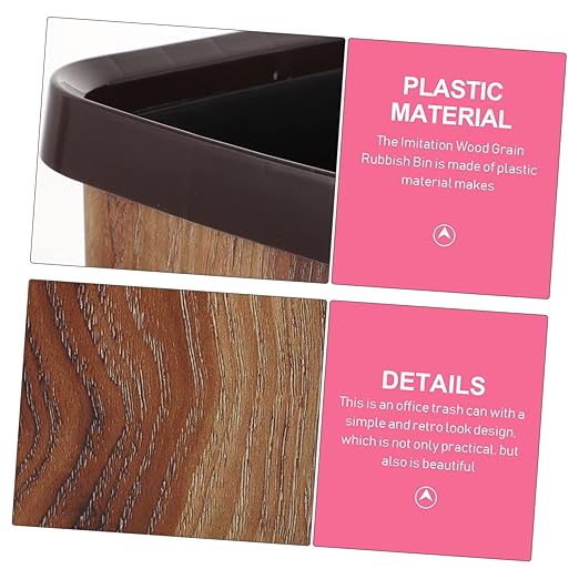 Ciieeo Wood Grain Trash Can Bedroom Outdoor Slim Design Plastic Vintage Wastebasket for Home Kitchen