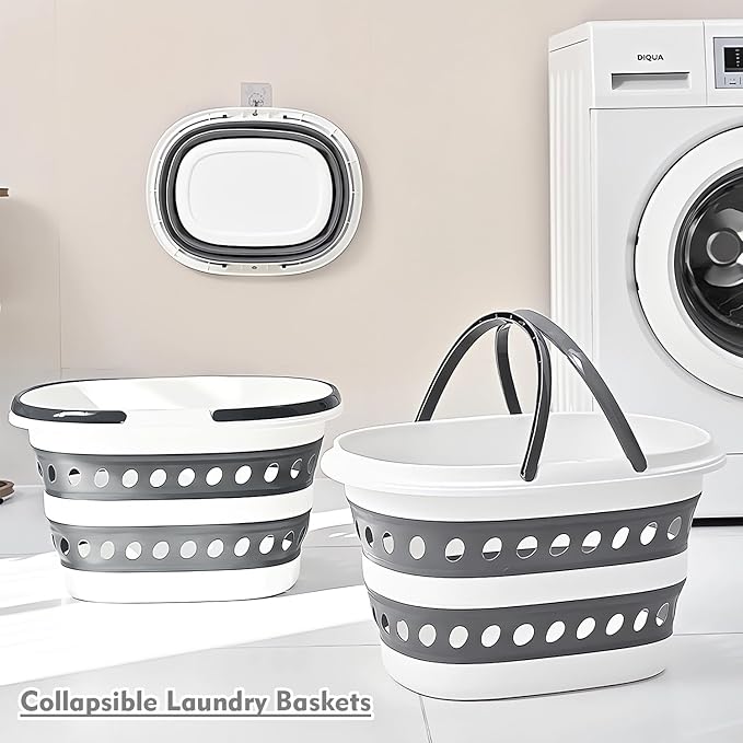 2 Packs Collapsible Bucket with Handles 4.2 Gallon Foldable Laundry Basket Pop up Mop Bucket Heavy Duty Collapse Basket and Bucket Small Portable Organizer for Space-Saving Storage