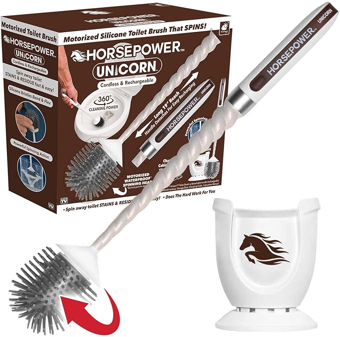 Horsepower Unicorn Electric Toilet Brush – Motorized 360° Silicone Bristles Rechargeable Cordless Power for Effortless Deep Cleaning – AS-SEEN-ON-TV
