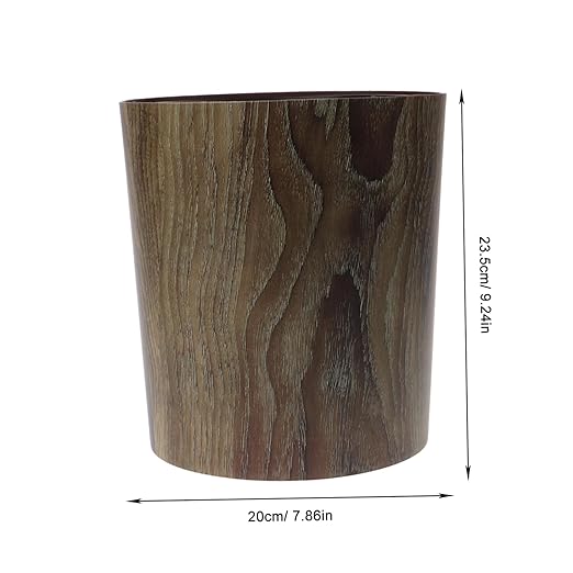 Vintage Wood Grain Trash Can Compact Round Wastebasket for Bathroom Kitchen Living Space Saving Home Garbage Container with Large Capacity and Multifunctional Use