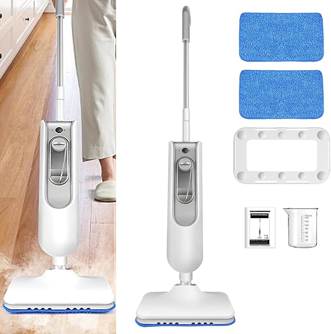 Floor Steamer Steam Cleaner Mop with 2-Speed Adjustment 2 Washable Pads15.75ft Cord 400ml Tank Electric Mop for Laminate Carpet Tile Hardwood Floors White