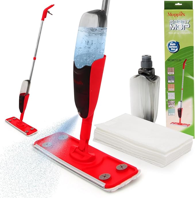 Premium Spray Mop for Floor Cleaning - 10 Disposable Sheets Hard Wood Floor Cleaner for Mess Free Mopping and Shining