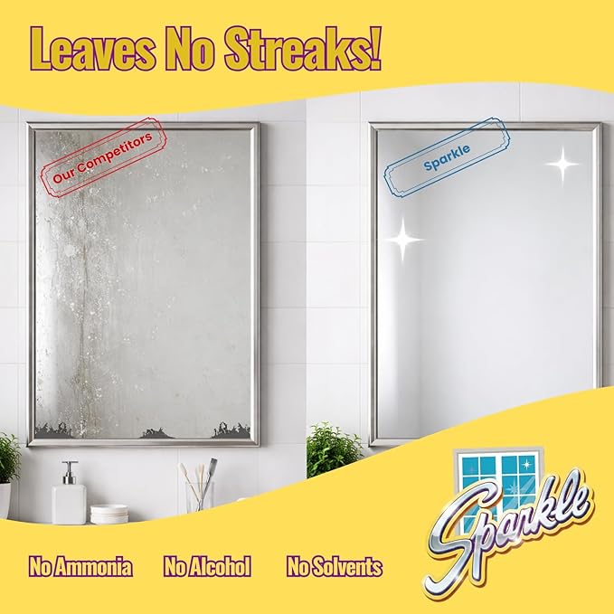 Sparkle Glass Cleaner Refill 1 Gallon (128 Fl Oz) – Ammonia-Free Heavy Duty Streak-Free Formula for Windows Mirrors &amp Glass (Pack of 6)