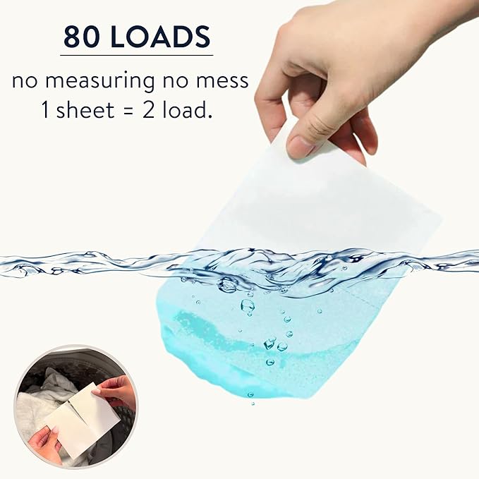LOVING LAUNDRY- Detergent Sheets Strip Laundry Soap - Clean Safe Ingredients Ultra Concentrated Stain fighting Enzymes -(80 Loads) No Fancy Scent