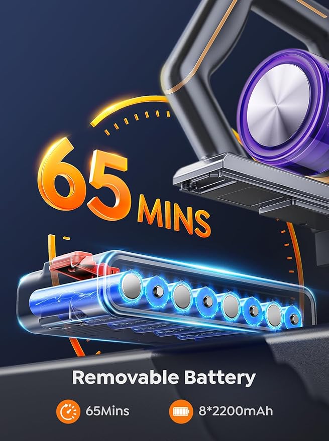Cordless Vacuum Cleaner 650W 55KPA 70 Mins Vacuum Cleaners for Home Cordless Stick Vacuum with Powerful Suction Wall Mount Charging Dock Rechargeable Vacuum for Pet Hair/Carpet/Hardwood Floors